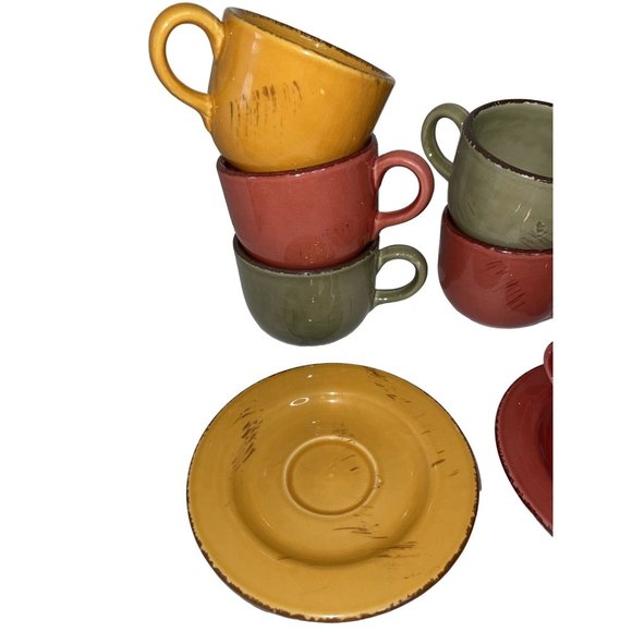 Platypus Italian Lot Colored Cups Brush Strokes Pattern 5 Cups 1 Demi Cp 2 Sc. - Picture 3 of 10